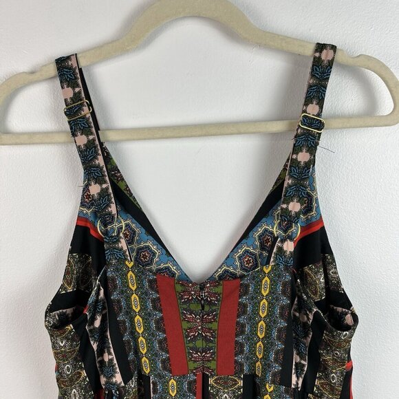 Tahari Tile Stripe Maxi Dress Size S Jersey Stretch Black Multicolored Bohemian - Picture 7 of 14